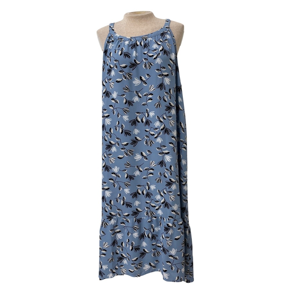 J. Jill Wearever Blue Floral Botanical Tiered Maxi Dress XL Sleeveless Ruffle